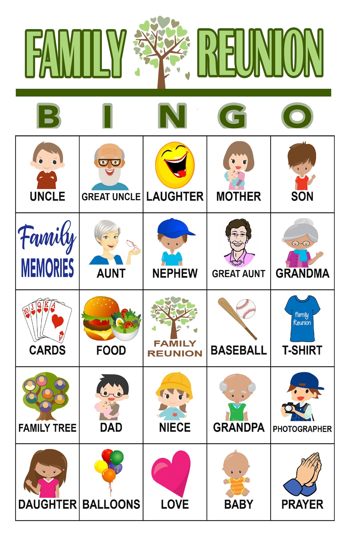 Family Reunion Party Bingo 60 Cards Download Bingo Games - Etsy