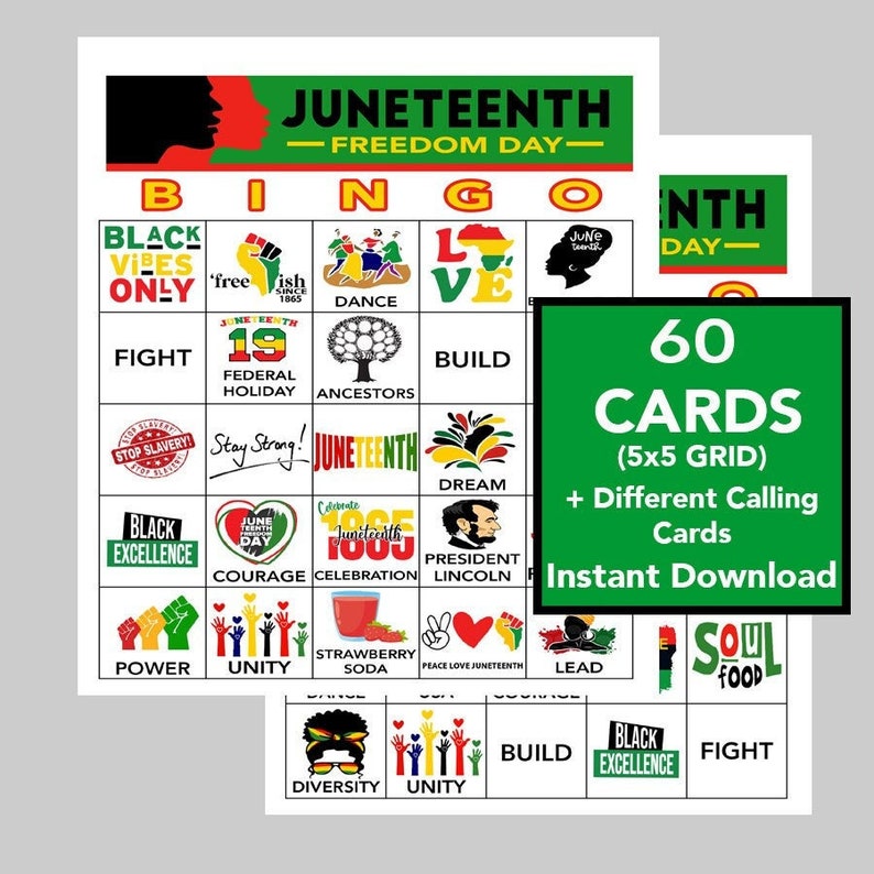 Juneteenth, Freedom Day, Juneteenth Game, Black History Bingo, Black History Games, Instant Download, Call List Included, 60 Different Cards image 1