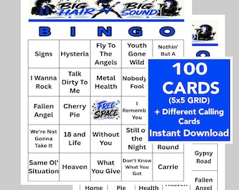 80s Rock 'n' Roll Music Bingo Game, The Ultimate Rock Party Game for Family & Friends! Digital Download, 100 Different Cards, Music Playlist