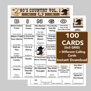 90-tals countrymusikbingokort, partyspel (digital nedladdning) bild 1