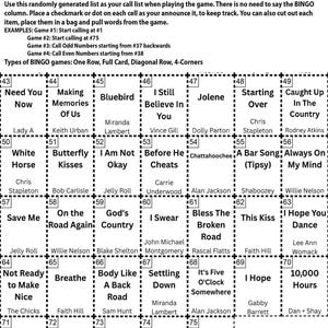 Country-Musik-Bingokarten, 500 einzigartige Spiele, Sofort-Download, Musik-Wiedergabeliste Bild 4