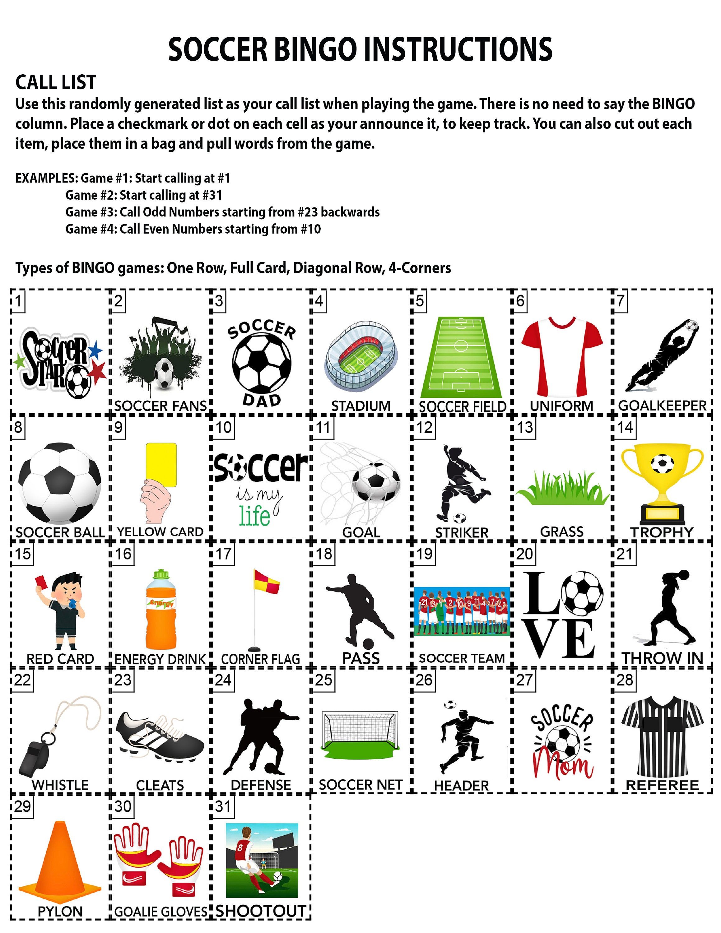 Soccer Bingo Soccer Game Soccer Party Soccer Birthday Etsy