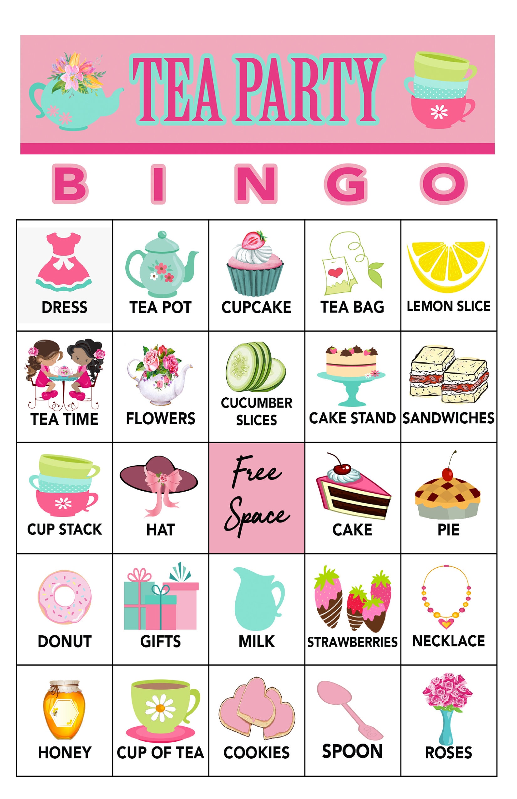 tea party bingo 30 cards download bingo games printable etsy
