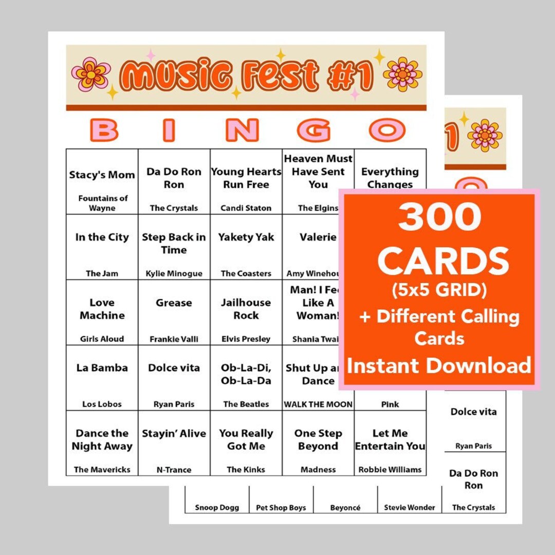 Music Raffle Fun 70's - 2010's Music, Music Fest Celebration, Music Fest #1, Music Bingo ...