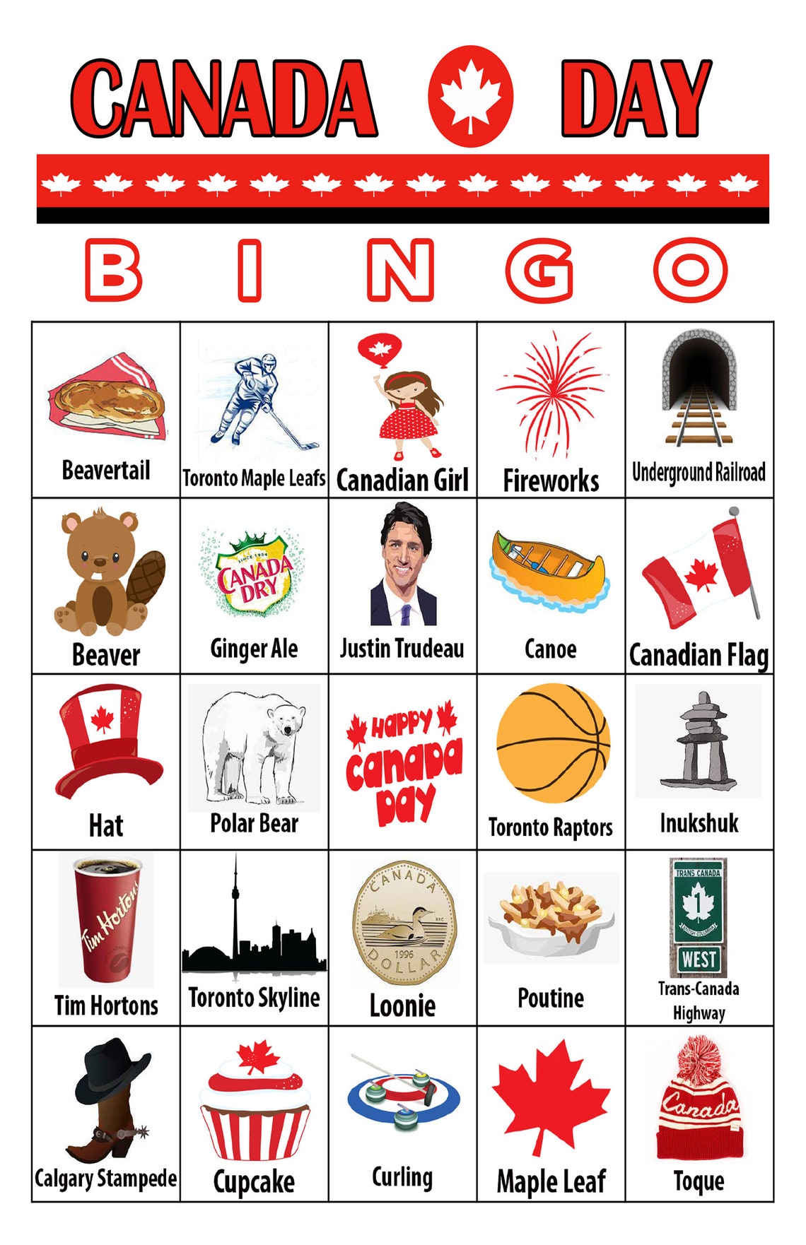 Canada Day Bingo Game Summer Bingo Party Bingo Summer 2021 Etsy