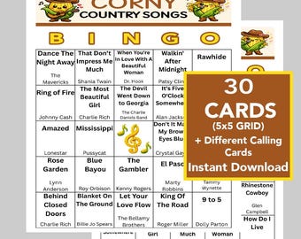 Country Music Bingo Game, 30 Cards, Spotify Playlist (Digital Download)