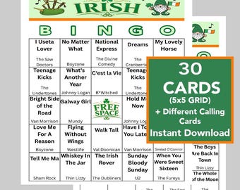 Irish Music Bingo Game, 30 Cards (Instant Download), Music Playlist Included