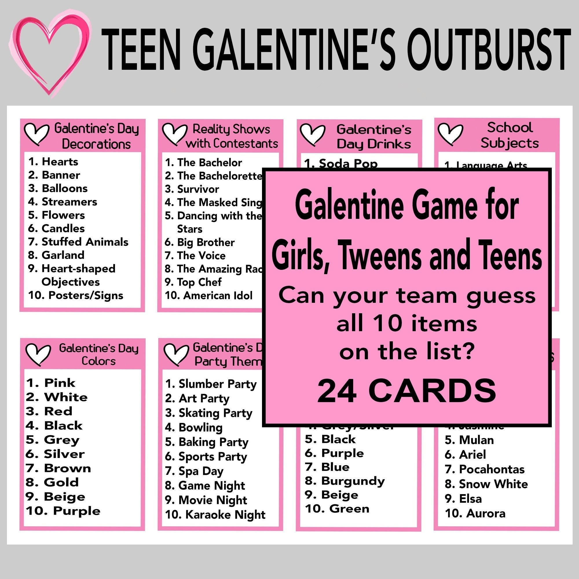 Galentine Party Game for Tweens and Teens Fun Party Game Etsy