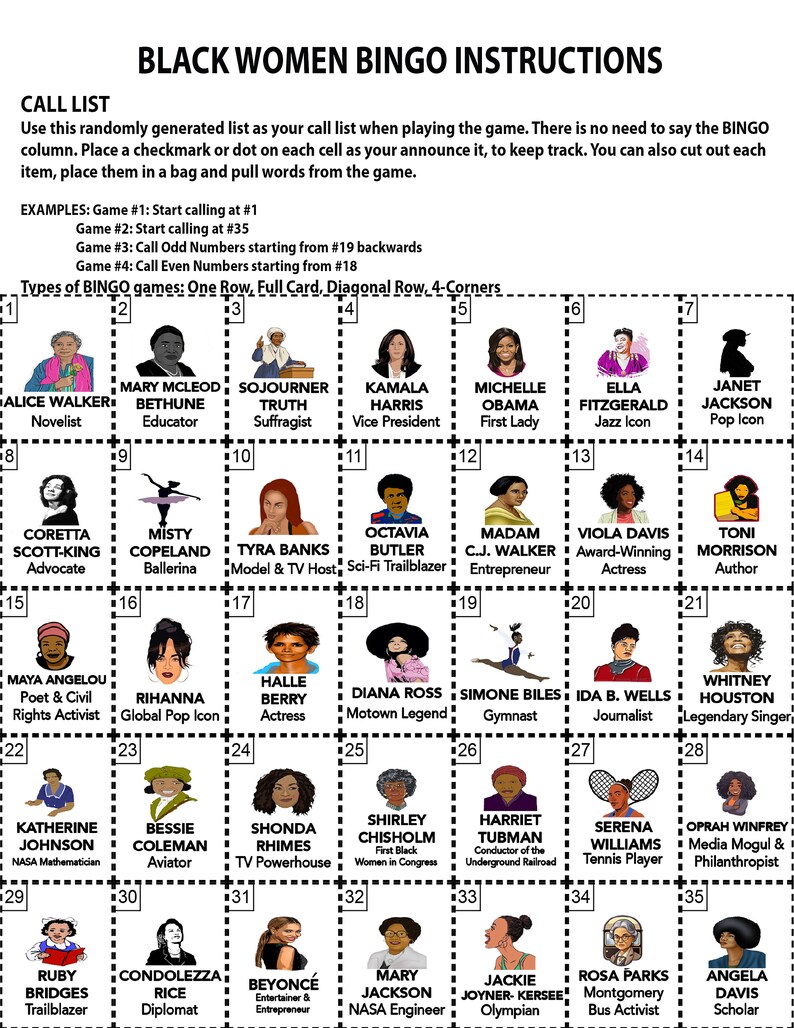 Black History Month Bingo, Women's Month Bingo, African American Women ...