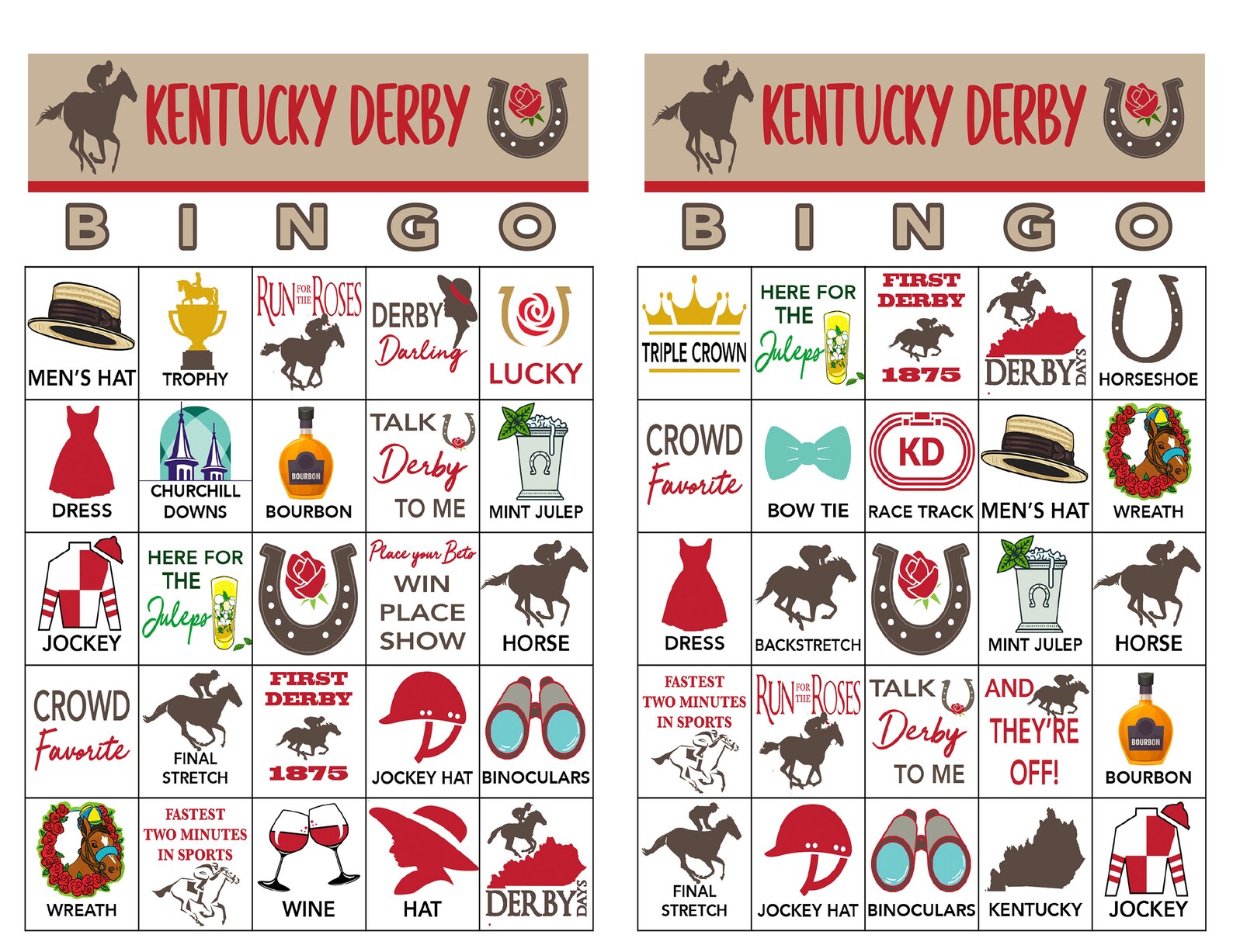 Kentucky Derby Bingo Kentucky Derby Party Kentucky Derby Etsy