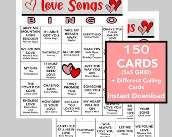 Love Songs, Love Song Bingo, Valentine's Day, Music Party, Digital Download, Bingo Games, Printable Games, 150 Bingo cards, Spotify Playlist