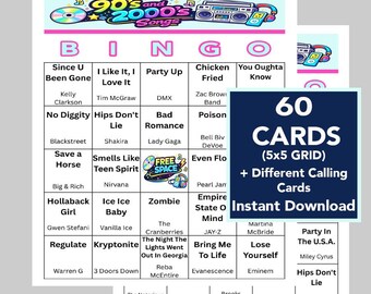 90s 2000s Music Bingo Game, 60 Printable Cards (Digital Download)