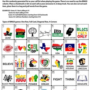 Juneteenth, Freedom Day, Juneteenth Game, Black History Bingo, Black History Games, Instant Download, Call List Included, 60 Different Cards image 3