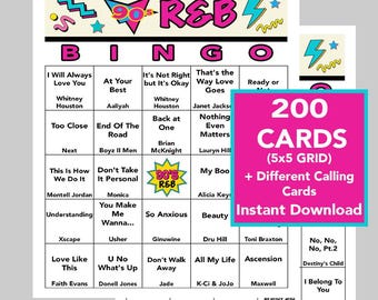 90's R&B Music Hits, Soul Music, 76 Songs, Digital Download, Bingo Games, 200 Different Bingo cards, Spotify Playlist Included