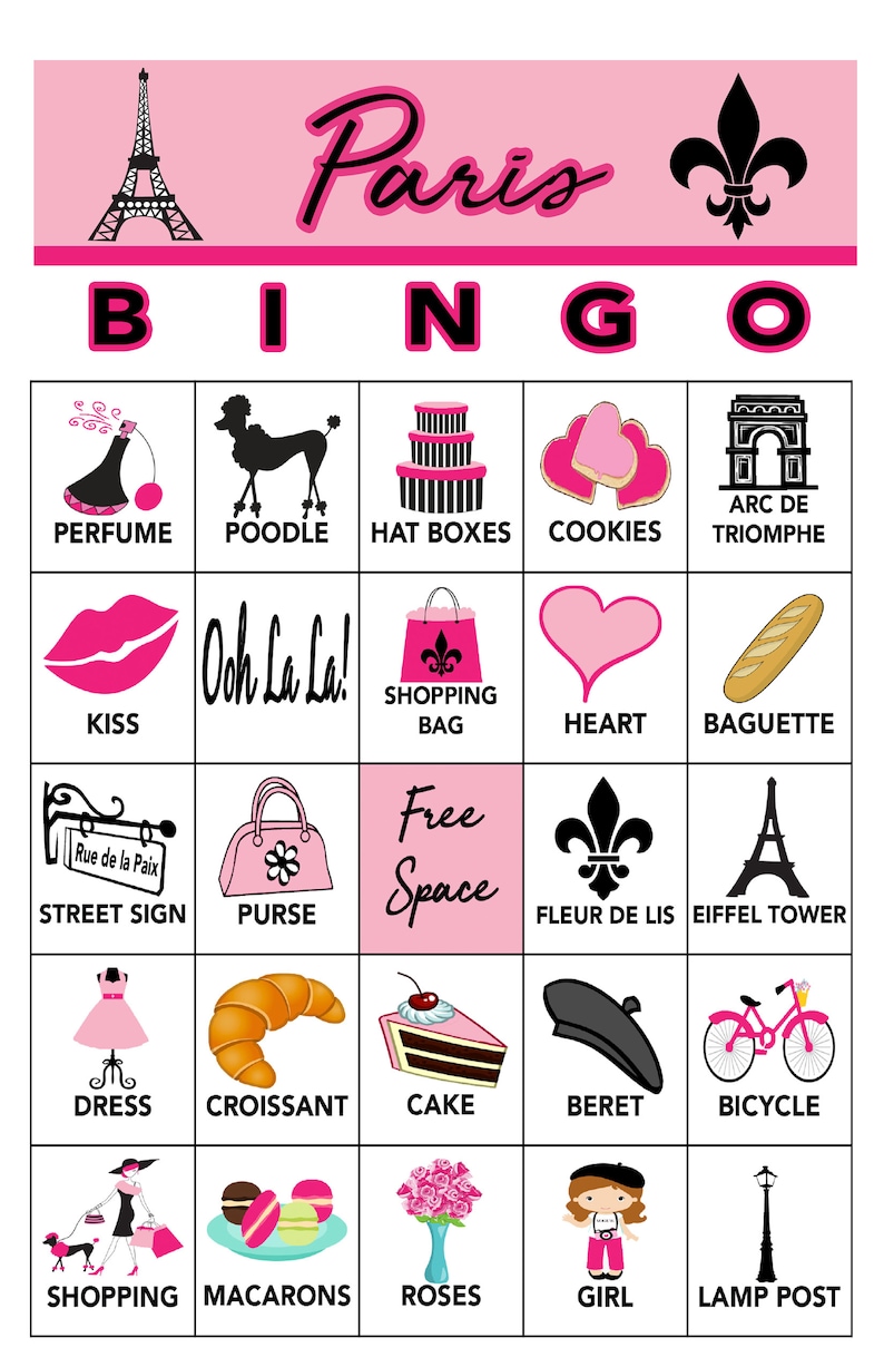 Paris France Paris Party Bingo Paris Games Digital - Etsy