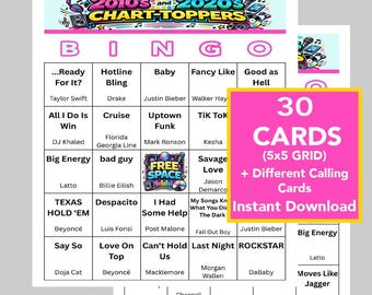 2010s 2020s Music Hits Bingo Game, Party Activity (Instant Download)