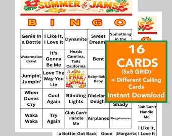 Decades and Throwback Hits Music Bingo Game – 50 Songs, Party Game for Adults & Music Lovers! Music Playlist, Digital Download, 16 Cards