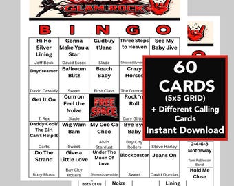 Glam Rock Bingo Cards (Instant Download), Rock 'n' Roll Party Game, Music Playlist Included