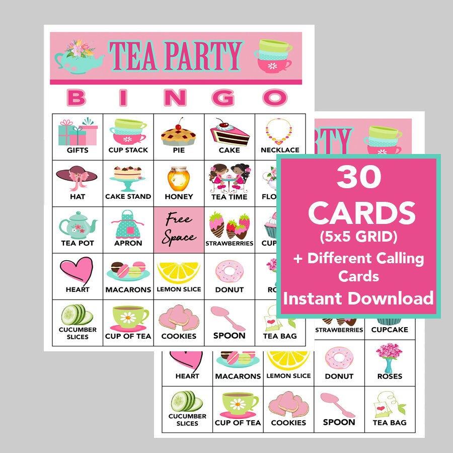 Tea Party Bingo 30 Cards Download Bingo Games Printable Etsy