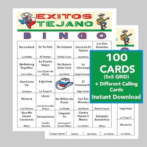 Exitos Tejano, Party Tejano Music, Tex-Mex Music Bingo Games, Instant Digital Download, 60 Different Bingo cards, Spotify Playlist Included