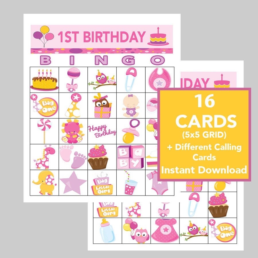 1. Geburtstag GIRL Party Bingo Geburtstag Bingo Sofortiger - Etsy.de