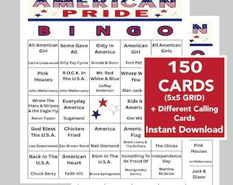 American Pride Music Bingo, 150 Cards, USA Songs (Digital Download)