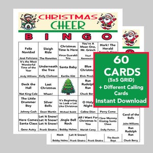 Música de VACACIONES, Fiesta navideña, Bingo musical navideño, Descarga digital, Juegos de bingo, Juegos imprimibles, 60 tarjetas diferentes, Lista de reproducción de Spotify