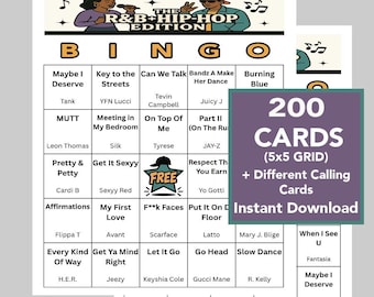 Jeu de bingo avec musique hip-hop R&B, 200 cartes, fête pour adultes (téléchargement numérique)