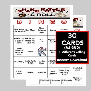 Elvis Presley Hits, Elvis Music, Rock and Roll, Music Bingo Games, Instant Digital Download, 30 Different cards, Spotify Playlist Included