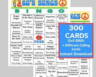 60's Music Hits Bingo Spiel, 300 Karten (Digitaler Download)