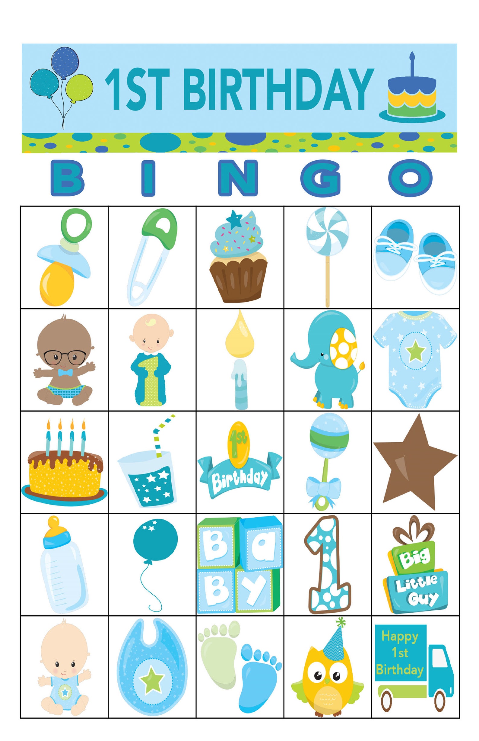 1st Birthday BOY Party Bingo 30 cards Download Bingo | Etsy