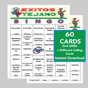Exitos Tejano, Party Tejano Music, Tex-Mex Music Bingo Games, Instant Digital Download, 60 Different Bingo cards, Spotify Playlist Included