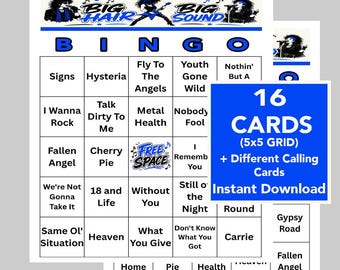 80s Rock 'n' Roll Music Bingo Game, The Ultimate Rock Party Game for Family & Friends! Digital Download, 16 Different Cards, Music Playlist