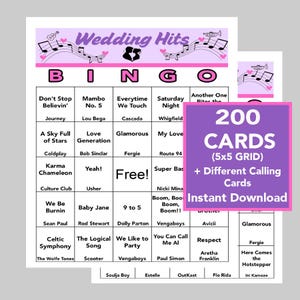 Hochzeitsspiele, Hochzeitsspiele, Hochzeitsmusik Bingo, Druckbare Spiele, Braut Bingo, Digitaler Download, 200 Verschiedene Karten, Etsy Link