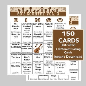 Bingospel 90's countrymuziek, 150 kaarten (digitale download) afbeelding 1