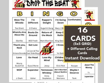 R&B Hip Hop Music Bingo, 16 Unique Cards (Digital Download)