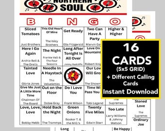 Northern Soul Music Bingo Cards, Soul Hits Game, British Party (Digital Download)