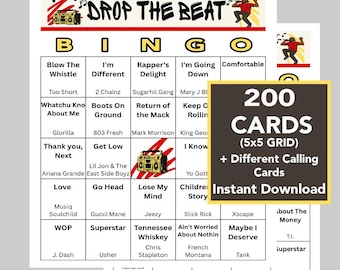 Bingo de música R&B y Hip-Hop, 200 tarjetas únicas, lista de reproducción de Spotify (descarga digital)