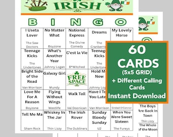 Irish Music Bingo Game, 60 Cards (Instant Download), Music Playlist Included