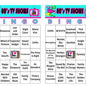 80's Music Hits Bingo Game, 60 Cards, Printable Party Game (Digital Download) image 2