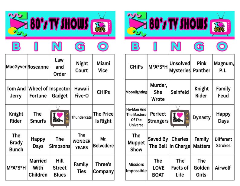 80's Music Hits Bingo Game, 60 Cards, Printable Party Game (Digital Download) image 2