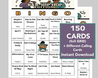 R&B and Hip-Hop Music Bingo, 150 Cards, Party Game (Digital Download)