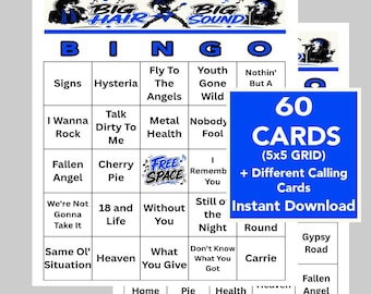 80s Rock 'n' Roll Music Bingo Game, The Ultimate Rock Party Game for Family & Friends! Digital Download, 60 Different Cards, Music Playlist