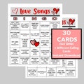 Love Songs, Love Song Bingo, Valentine's Day, Music Party, Digital Download, Bingo Games, Printable Games, 30 Bingo cards, Spotify Playlist