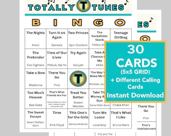 Musik Bingo Spiel, Jahrzehnte Thema, 30 Bingo Karten (Digitaler Download)