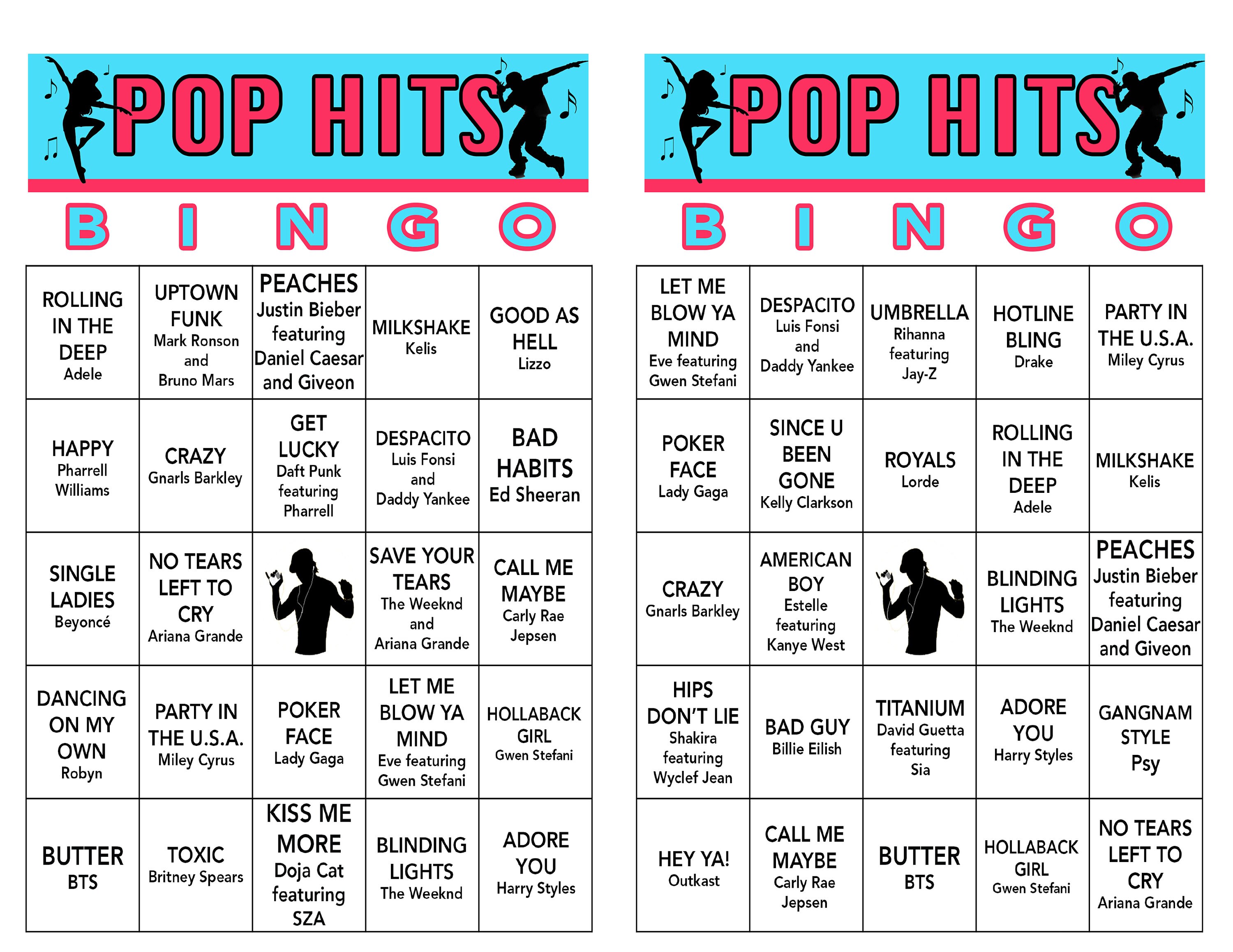 Pop Music Hits Pop Music Party Digital Download Bingo Etsy