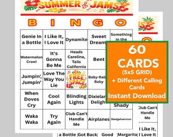 Decades and Throwback Hits Music Bingo Game – 50 Songs, Party Game for Adults & Music Lovers! Music Playlist, Digital Download, 60 Cards