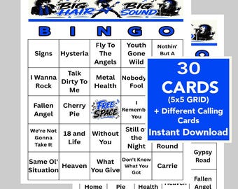 80s Rock 'n' Roll Music Bingo Game, The Ultimate Rock Party Game for Family & Friends! Digital Download, 30 Different Cards, Music Playlist