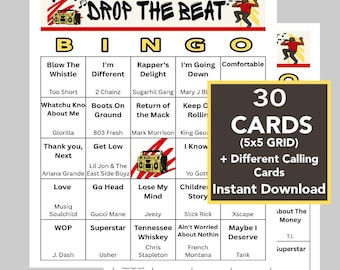 R&B Hip Hop Music Bingo, 30 Unique Cards, Spotify Playlist (Digital Download)
