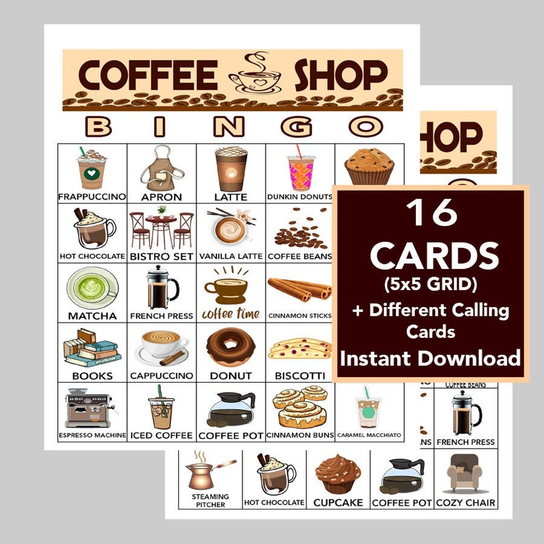 Coffee Bingo Cards Printable Bingo Cards Color Pictures 16 Cards Coffee Bingo Cards Printable Bingo Cards Color Pictures 16 Cards